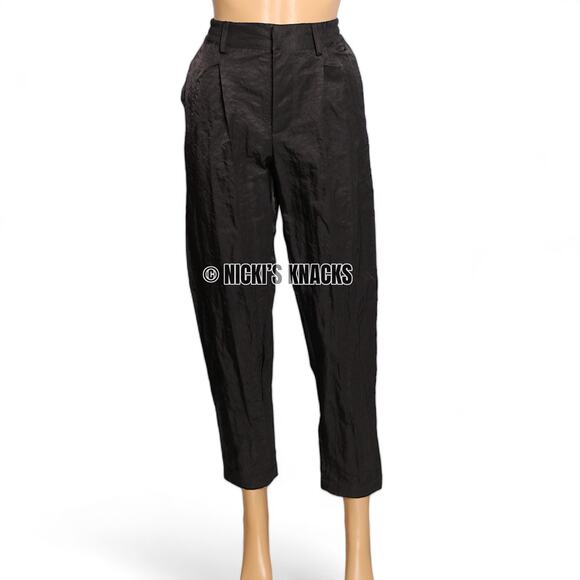 Buckle Shinestar Crinkle Pleated Tapered Pants High Rise Black Textured Size S - Picture 2 of 10